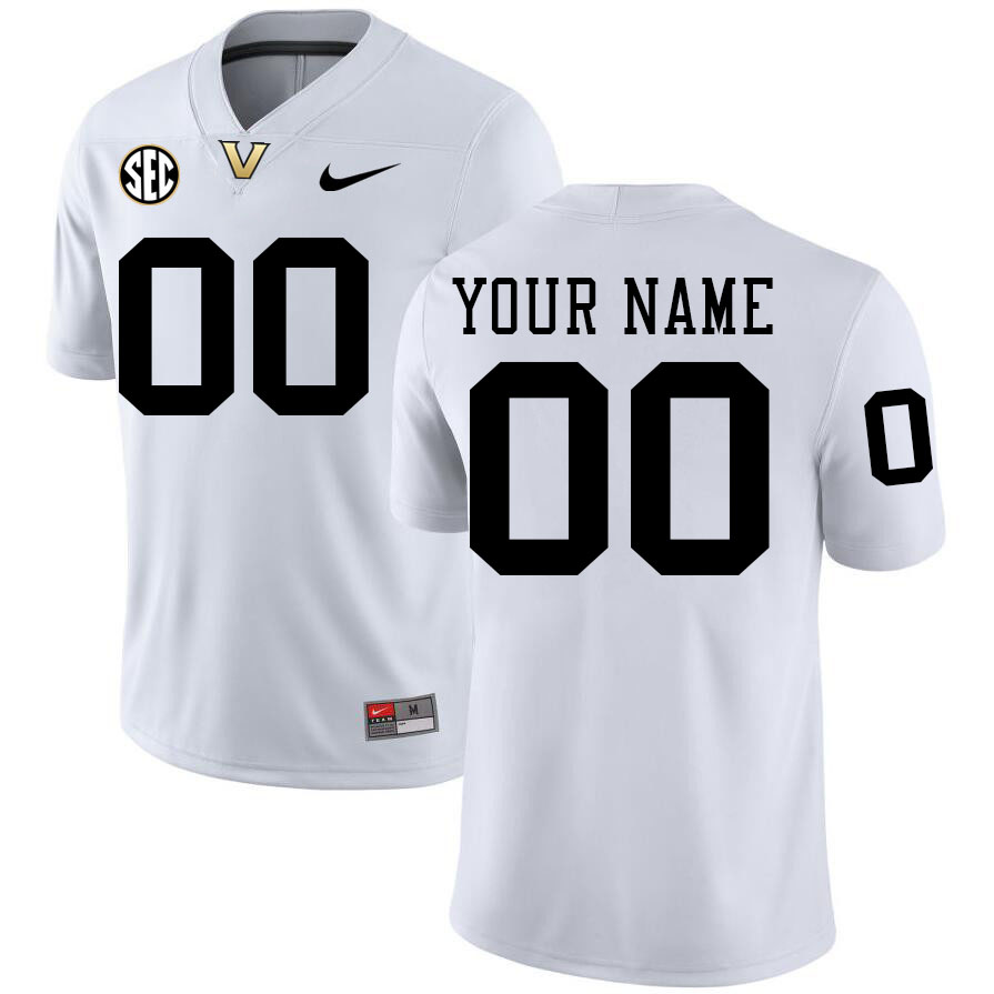 Custom Vanderbilt Commodores Name And Number Football Jersey-White